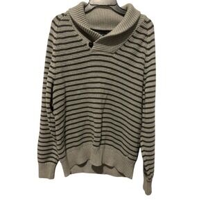Nautica Sweater Cotton Striped Waffle‎ Pullover Knit Shawl Collar Henley  L